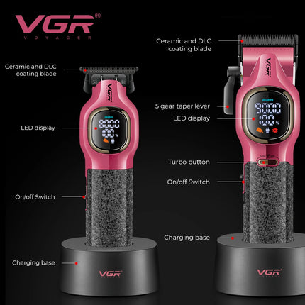 VGR V-886 S2 new high-end hair clipper two-piece set alloy blade hair trimmer metal body 9000 RPM oil head carving push shear