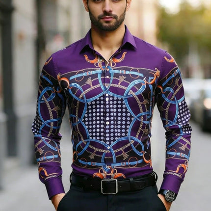 Men's Plus Size XS-6XL Long Sleeve Collar Shirt Colorful Baroque Pattern 3D Printed Shirt Hawaiian Vacation Social Mens Clothing