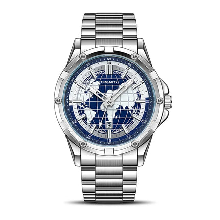 TIMEARTX mens watch Stylish Map Dial Analog Display Auto Date & Luminous Function Men's Gift Watches man (Non-Mechanical)