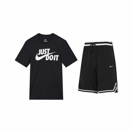Nike Letter Print Crew Neck Short Sleeve T-Shirt & Color Block Retro Striped Shorts Cas AR5007-011+DH7161-010 ual Sports Set