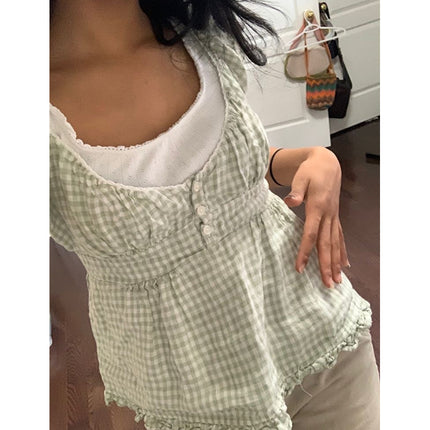 Xingqing Ruffle Top Buttons Y2K Kawaii Women Crop Tops Cute E-girl Short Sleeve T-shirt Sweet Fairy Core Clothes Summer 2024 Vest
