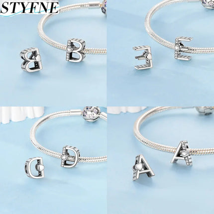 Real Sterling Silver 925 Letter Alphabet Charm A-Z Name Bead Fit Original Charms Bracelet Pendant Sterling Silver 925 Charm