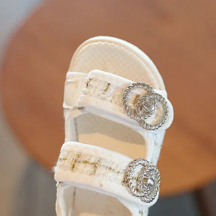 2025 Korean Style Sweet Style Sandals Summer Solid Color Girls Baby Sandals Open Toe Small PU Slipper Shoes Size 21-35