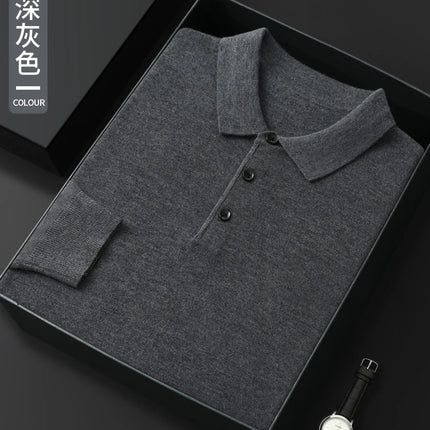 High quality worsted  spun collar wool sweater men's spring and autumn business polo sweater thin long sleeved knitted T-shirt