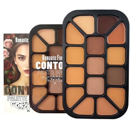 15-Color Face Contour Powder Palette Matte Highlighter Natural Shading Concealer Wet & Dry Formula for Face Sculpting Makeup