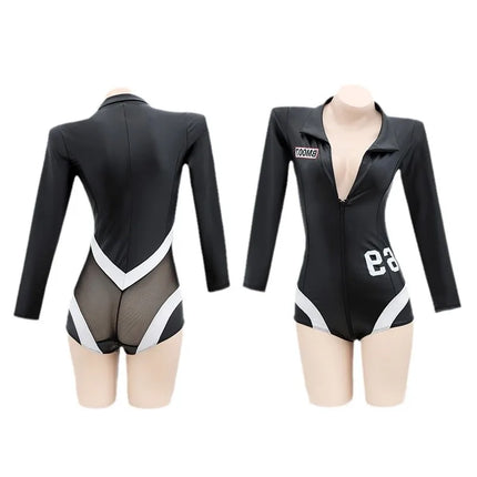 Ladies' Sexy Lingerie Sexy Zipper One-piece Role-playing Motorcycle Exposed No Stripping Patent Leather Hot Nightclub Outfit