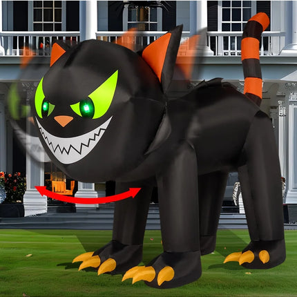 7 ft Black Cat Halloween Inflatables Outdoor Decoration Blow UpInflatable with Moving Head & Green Eyes Halloween Blow Ups Yard Decoration with LED Lights for Party Lawn Garden Decor