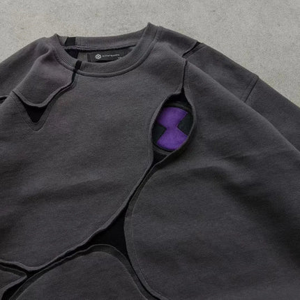 High Street Dark Purple Patchwork Vintage Loose Hoodie New Japanese Harajuku Anime Irregular Slit Design Loose Casual Couple Top