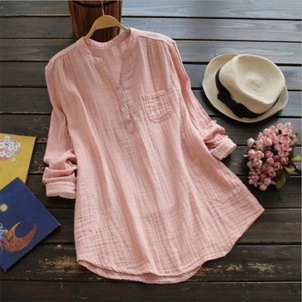 Womens Linen Cotton Long Sleeve Blouse Loose Fit Casual Shirt Three Colors for Spring Outing Chic Relaxed