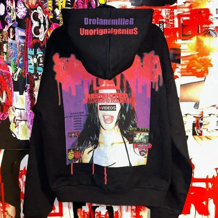 Harajuku Drolandmiller Green Kiss Hoodies Women Gothic Punk Streetwear Grunge Sweatshirt Oversized Hip Hop Hoodie Y2k Clothes