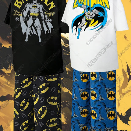 2026 Summer New Batman Tshirts+Pajamas Suits Oversized Sets Men Women Casual Homewear Boys Girls Comfortable Homewear 2pcs Set