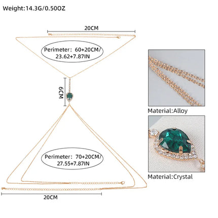 Fashionable Neck Hanging Retro Style Waterdrop Emerald Chest Chain Woman Beach Body Chain Jewelry