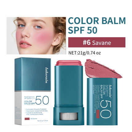 SPF 50 Sun Color Blush Balm Lip & Cheek Tint Hydrating Water Resistant Long Lasting Buildable Blush Natural Makeup