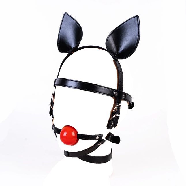 Fetish Bdsm Couples Flirt Erotic Costumes Adjustable Slave Head Leather Bondage Strap Harness Mouth Gag Ball for Men Women