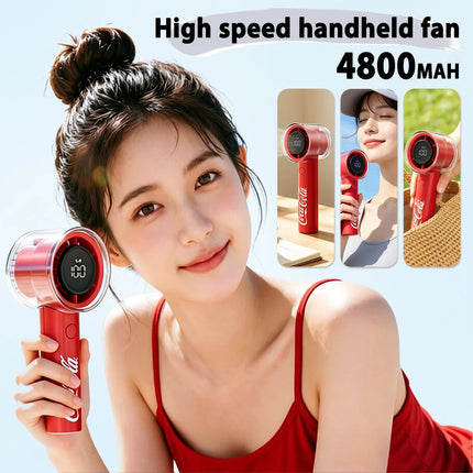 Coca-Cola Portable Handheld Fan,5-Speed Precision With LED Display 4800mAh Rechargeable 25 Hour Cooling Power For Travel School