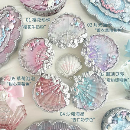 Flower Knows Shells Jewel Collection Embossed Silk Satin Blusher Expands Shrink Cheek Vintage Pearl Makeup
