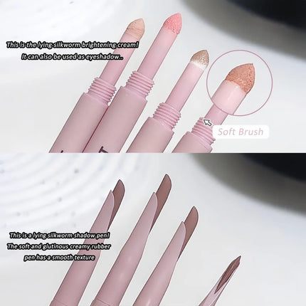 Double Head Lying Silkworm Pen Waterproof Lasting Matte Pearl Fine Brightening Shadow Pen Under Eyelid Outline Eyeshadow Pencil