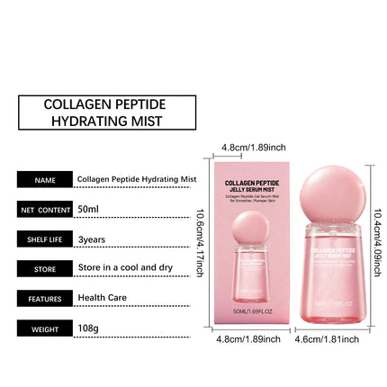 Collagen Peptides Jelly Serum Mist Moisturizing Face Sprayable Hydrogel for Smooth Looking Skin Travel Size Skin Care Gift Women