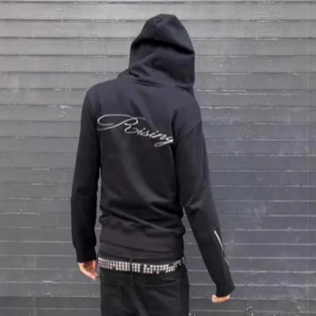 Rivet Decorated Multi Zipper Cardigan Streetwear Punk Gothic 2000s Long Sleeve Casual Coat Asymmetric Aesthetics Masked Hoodies