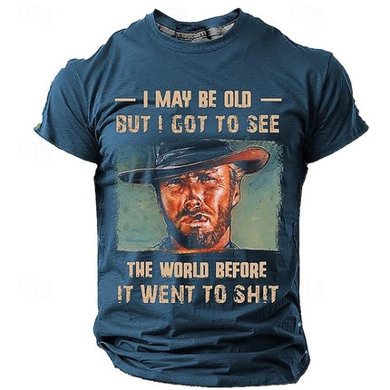 Men's Retro Western Denim 3D Printed T-Shirt Personality Street Men's T-Shirt Fitness Oversized T-Shirt Outdoor Fashion T-Shirt
