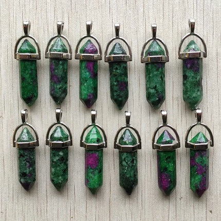 Fast shipping Natural stone quartz aventurine lapis crystal hexagonal pillar Pendants for Jewelry accessories 12pcs Wholesale