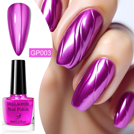 MEET ACROSS 8ml Glass Bottle Water-Based Peel Off Nail Polish Spring Summer Colorful Glitter Nail Art Varnish No Need Lamp