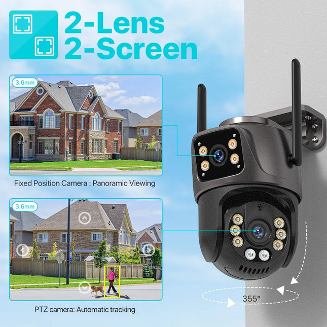 4K 8MP HD WiFi PTZ Outdoor Camera 4MP Dual Lens Dual Screen AI Auto Tracking IP Camera CCTV Audio Video Surveillance P2P iCSee