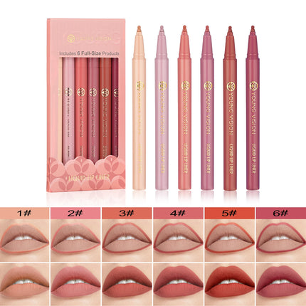 YOUNG VISION matte 6-color liquid lipliner set sponge gourd head fog face nude lipstick pen
