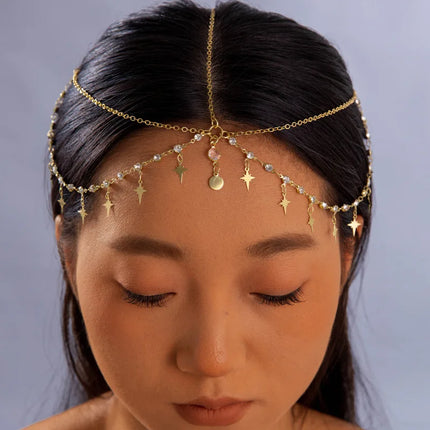 Bohemia Headband Shell Crystal Hair Accessory Chain Jewelry Women Metal Head Chain Headpiece For Party