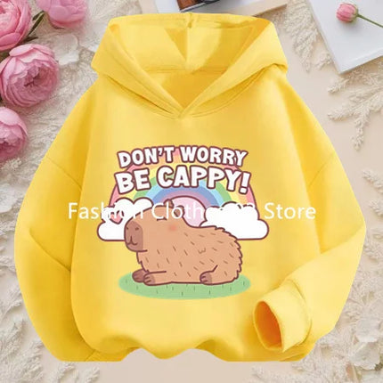 Fall and Winter Outdoor Leisure Sports Children's Hooded Sweatshirt Cartoon Fun Capybara Cute Print Boys and Girls Soft Hoodie