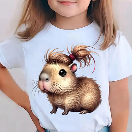 2026 Children's T-Shirt Cute Capybara Cartoon Print Casual Short-Sleeve Tee Summer Children Top O-Neck Fashion T-Shirt for Girls