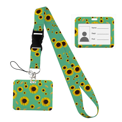 Flower design Lanyard Business Credit horizontal Card Holder Neck Strap Keychain Hang Rope ID Badge Holder Lariat Lasso