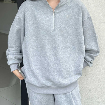 Autumn New Loose Stand Up Collar Pullover Casual Fashion Long-sleeved Gray Zip Sweatshirt Black Sports Fitness Hoodies Women