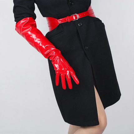 DooWay Women's Patent Leather Gloves Sexy Shine Red Wet Look Latex Faux PU Wedding Role Play Costume Cosplay Evening Party Glove