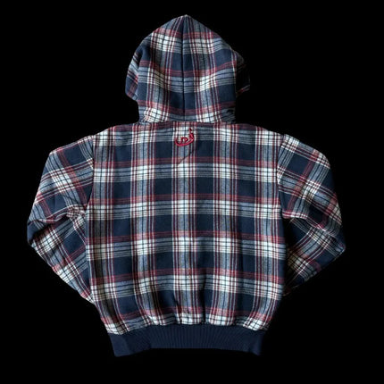 American retro fashion plaid embroidered hooded sweatshirt for men and women, loose casual zipper cardigan on the street