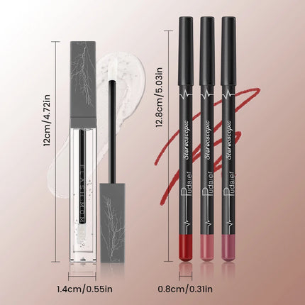4-Piece Lip Liner and Lip Oil Set - Smooth, Long-Lasting Lip Liners for Defined Contours & Moisturizing Lip Oils