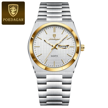 POEDAGAR Luxury Original Men's Watch Waterproof Stainless Steel Luminous Men's Wristwatch Date Week Quartz Fashion Watches For Men