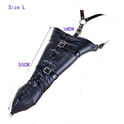BDSM Bondage Leg/Arm Binder,Behind Back Straight Jacket,SM Leather Armbinder Restraint Slave Lockable Glove With Shoulder Straps
