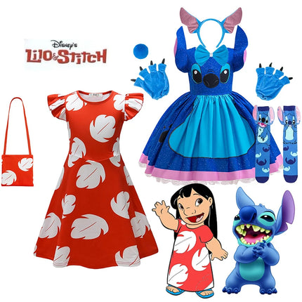 Disney Lilo&Stitch Girls Role Playing Dress Disneyland Travel Stitch Movie Hawaii Costume Frock Halloween Lilo Vestidos Frock