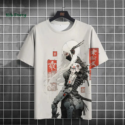 Japanese Men's T-Shirt 3D Cyber Mechanical Pattern Short Sleeve T-Shirt Oversized Harajuku Top Summer Men's Street Casual T-shirt