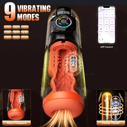 SENSIVO Heating Male Masturbator Penis Pump APP Control Vibrating Licking Thrusting Sex Machines Pocket Puss With LCD Display