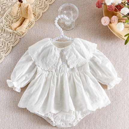Baby autumn embroidered lace lace collar long-sleeved Ha dress dress, sweet one-piece dress for baby girls, first birthday eveni
