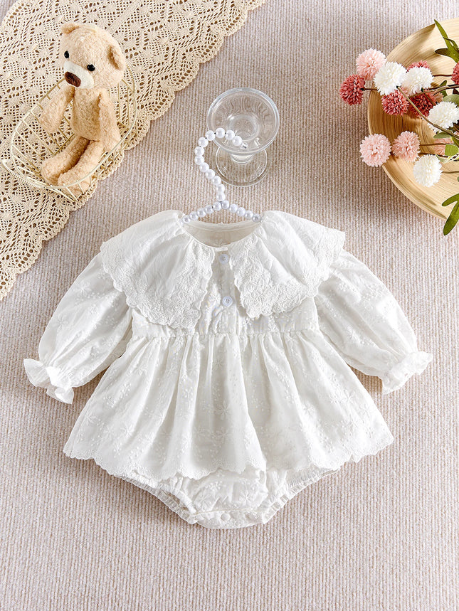 Baby autumn embroidered lace collar long-sleeved dress, sweet one-piece dress for baby girls, first birthday eveni