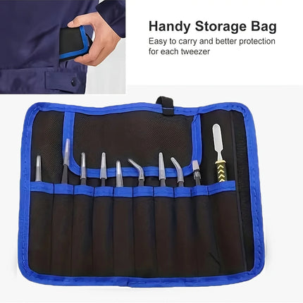 10-Piece High-Quality Anti-Static Stainless Steel Tweezer Set - Precision, Corrosion-Resistant, Ergonomic Design for Home Repair