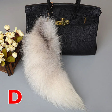 40cm Large Fox Tail Keychain Soft Fluffy Fur Pom Pom Key Chain for Women Handbag Pendant Fashion Plush Animal Tail Keyring