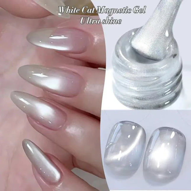 1-8pcs TC Flow Light White Cat Eye Gel Nail Polish Ultra Shine Soak Off UV Gel Mirror Glass Cat Magnet Gel Varnish Nail Supplies