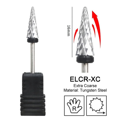 16mm Extra Long Triangle Cone Nail Drill Bits Gold Carbide Milling Cutter Gel Remover Grinding Manicure Tools Accessories 3/32"