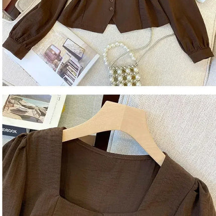 Elegant Long Sleeve Shirt Large Size Women's Early Autumn plus Size French Chic Square Collar Slimming Belly Covering Top
