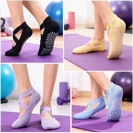 Women Non-Slip Yoga Socks Silicone Indoor Cotton Bandage Backless Pilates Fitness Sock Ladies Ballet Dance Sports Grippers Socks