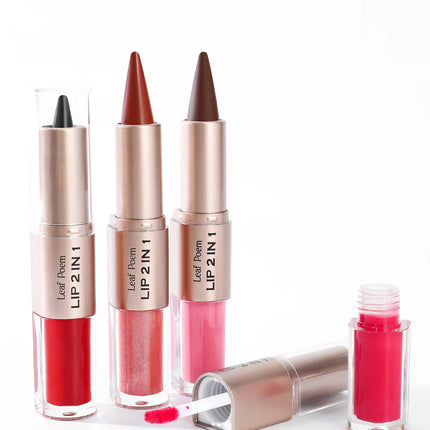 Black Brown Tapered Lip Liner Contour Pencil Double Head Mirror Plumping Lip Glaze Crystal Lip Gloss Sexy Red Lips Tint Makeup